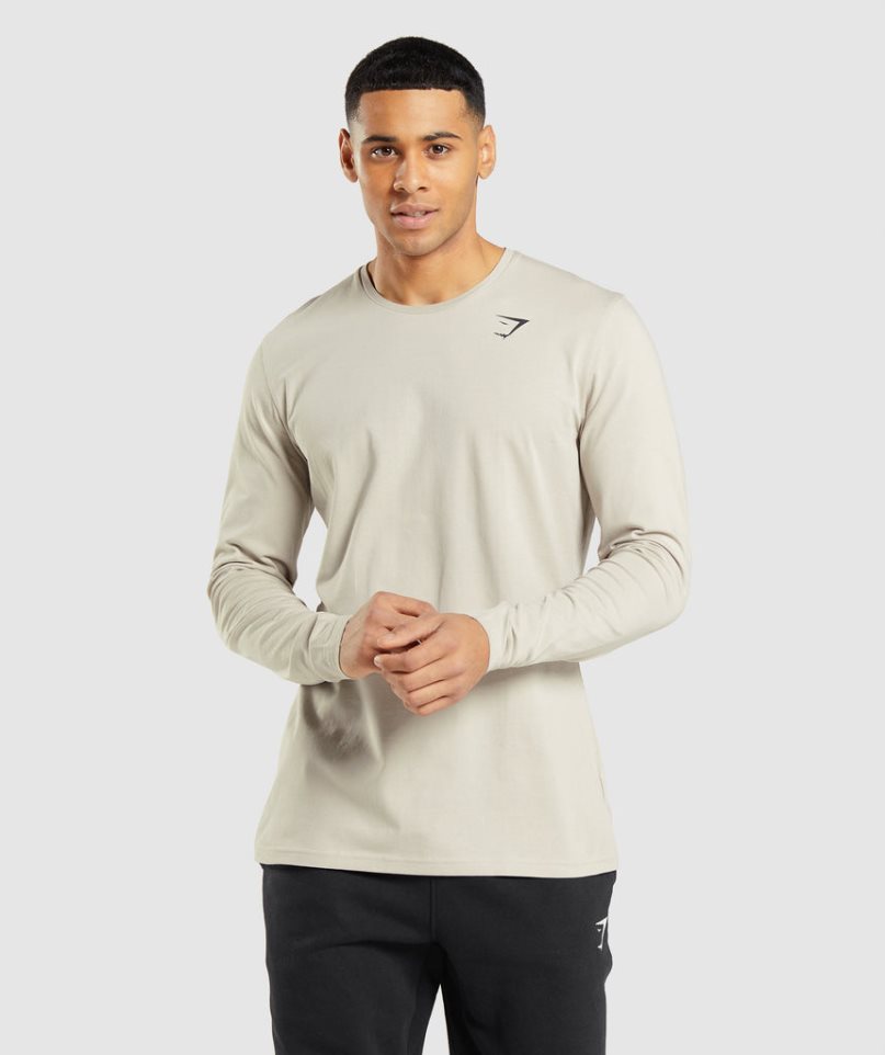 Men\'s Gymshark Essential Long Sleeve T-Shirts Beige | CA 30DN71